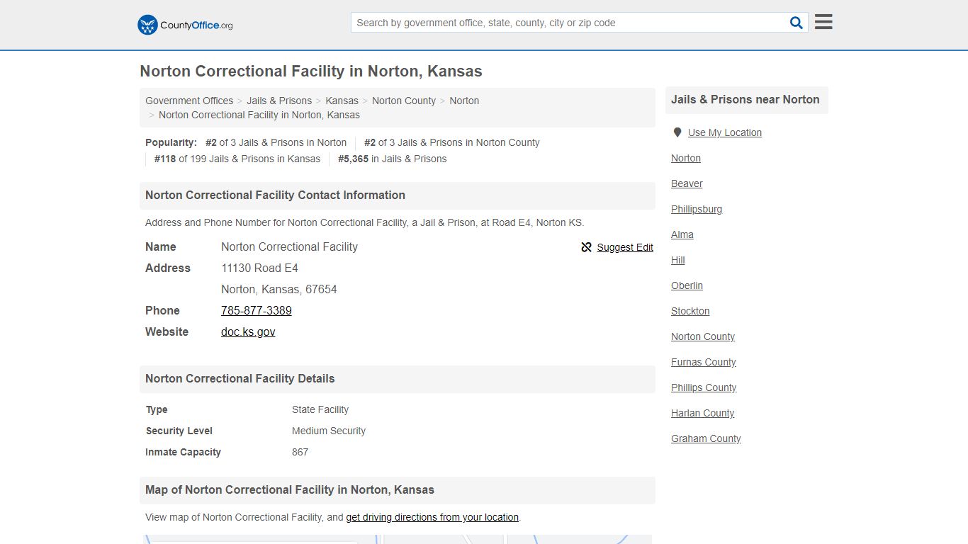Norton Correctional Facility - Norton, KS (Address and Phone)